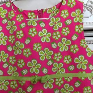 Beautiful Lilly Pulitzer Pink Shift Dress size 6 scalloped hem green flowers
